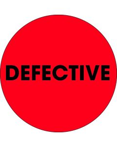 2"  Circle - " Defective" Fluorescent  Red  Labels