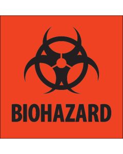 4" x 4" - " Biohazard" Fluorescent  Red  Labels