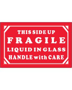 3" x 5" - " Fragile -  Liquid in  Glass - HWC"  Labels