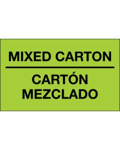 3" x 5" - " Mixed  Carton -  Carton  Mezclado" ( Fluorescent  Green)  Bilingual  Labels