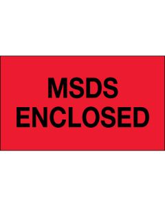 3" x 5" - "MSDS  Enclosed" ( Fluorescent  Red)  Labels