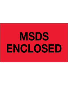 3" x 5" - "MSDS  Enclosed" ( Fluorescent  Red)  Labels