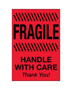 2" x 3" - " Fragile -  Handle  With  Care" ( Fluorescent  Red)  Labels