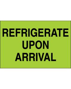 2" x 3" -  " Refrigerate  Upon  Arrival" ( Fluorescent  Green)  Labels
