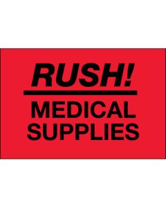 2" x 3" - " Rush -  Medical  Supplies" ( Fluorescent  Red)  Labels