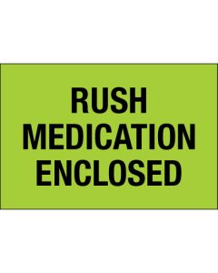 2" x 3" - " Rush -  Medication  Enclosed" ( Fluorescent  Green)  Labels