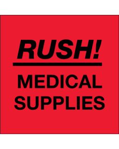 4" x 4" - " Rush -  Medical  Supplies" ( Fluorescent  Red)  Labels