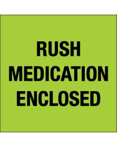 4" x 4" - " Rush -  Medication  Enclosed" ( Fluorescent  Green)  Labels