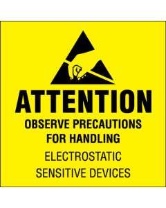 2" x 2" - " Attention -  Observe  Precautions" ( Fluorescent  Yellow)  Labels