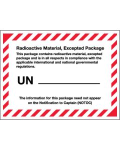 4 3/8" x 3 1/4" - " Radioactive  Material,  Excepted  Package"  Labels