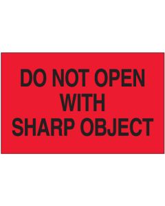 3" x 5" - " Do  Not  Open with  Sharp  Object"( Fluorescent  Red)  Labels