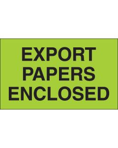 3" x 5" - " Export  Papers  Enclosed"( Fluorescent  Green)  Labels