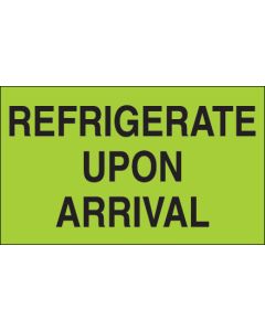 3" x 5" - " Refrigerate  Upon  Arrival"( Fluorescent  Green)  Labels