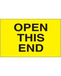 3" x 5" - " Open  This  End" ( Fluorescent  Yellow)  Labels
