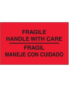 3" x 5" - " Fragil -  Maneje  Con  Cuidado"( Fluorescent  Red)  Bilingual  Labels