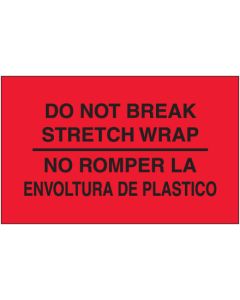 3" x 5" - " No  Romper  La  Envoltura  De  Plastico" ( Fluorescent  Red)  Bilingual  Labels