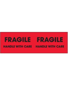3" x 10" - " Fragile -  Handle  With  Care"( Fluorescent  Red)  Labels