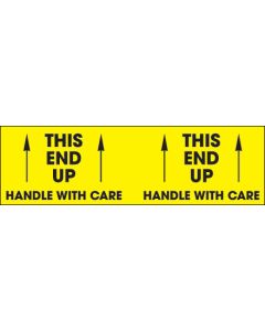 3" x 10" - " This  End  Up -  Handle  With  Care"( Fluorescent  Yellow)  Labels