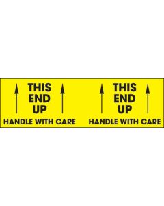 3" x 10" - " This  End  Up -  Handle  With  Care"( Fluorescent  Yellow)  Labels