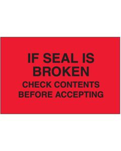 3" x 5" - " Check  Contents  Before  Accepting"( Fluorescent  Red)  Labels