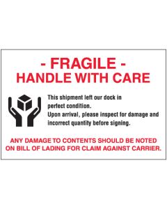 4" x 6" - " Fragile -  Handle  With  Care"  Labels