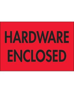 2" x 3" - " Hardware  Enclosed" ( Fluorescent  Red)  Labels