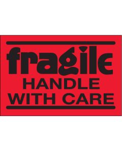 2" x 3" - " Fragile -  Handle  With  Care"( Fluorescent  Red)  Labels