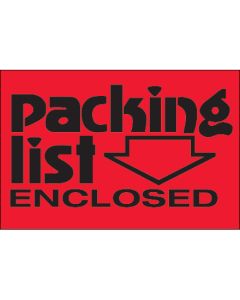 2" x 3" - " Packing  List  Enclosed" ( Fluorescent  Red)  Labels