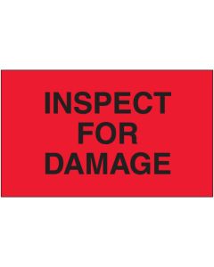 3" x 5" - " Inspect  For  Damage" ( Fluorescent  Red)  Labels