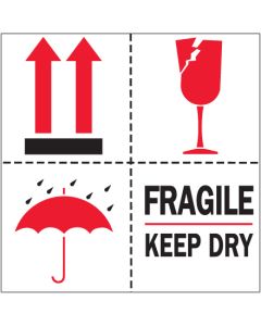 4" x 4" - " Fragile -  Keep  Dry"  Labels