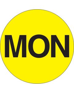 1"  Circle - "MON" ( Fluorescent  Yellow) Days of the  Week  Labels