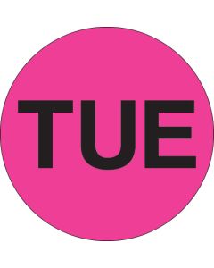 1"  Circle - "TUE" ( Fluorescent  Pink) Days of the  Week  Labels