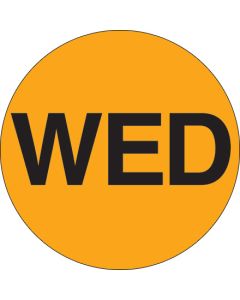 1"  Circle - "WED" ( Fluorescent  Orange) Days of the  Week  Labels