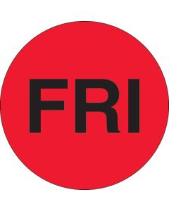 1"  Circle - "FRI" ( Fluorescent  Red) Days of the  Week  Labels