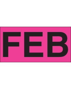 3" x 6" - "FEB" ( Fluorescent  Pink) Months of the  Year  Labels