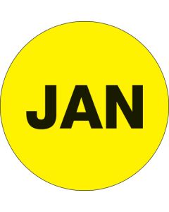 1"  Circle - "JAN" ( Fluorescent  Yellow) Months of the  Year  Labels