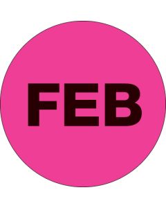 1"  Circle - "FEB" ( Fluorescent  Pink) Months of the  Year  Labels