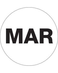 1"  Circle - "MAR" ( White) Months of the  Year  Labels