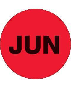 1"  Circle - "JUN" ( Fluorescent  Red) Months of the  Year  Labels