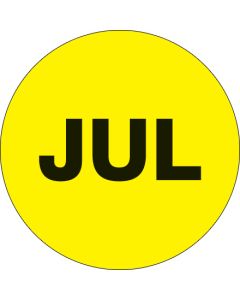 1"  Circle - "JUL" ( Fluorescent  Yellow) Months of the  Year  Labels