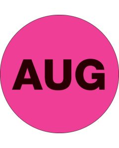 1"  Circle - "AUG" ( Fluorescent  Pink) Months of the  Year  Labels