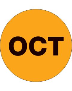 1"  Circle - "OCT" ( Fluorescent  Orange) Months of the  Year  Labels