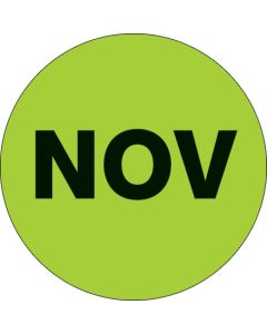 1"  Circle - "NOV" ( Fluorescent  Green) Months of the  Year  Labels