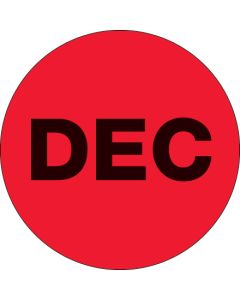 1"  Circle - "DEC" ( Fluorescent  Red) Months of the  Year  Labels