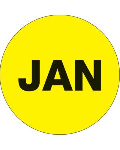 2"  Circle - "JAN" ( Fluorescent  Yellow) Months of the  Year  Labels