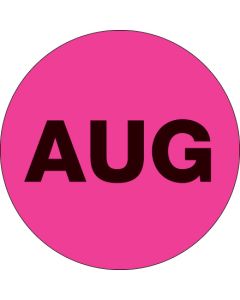 2"  Circle - "AUG" ( Fluorescent  Pink) Months of the  Year  Labels