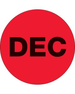 2"  Circle - "DEC" ( Fluorescent  Red) Months of the  Year  Labels