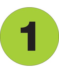1"  Circle - "1" ( Fluorescent  Green) Number  Labels