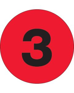 1"  Circle - "3" ( Fluorescent  Red) Number  Labels