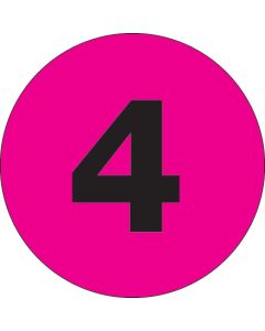 1"  Circle - "4" ( Fluorescent  Pink) Number  Labels